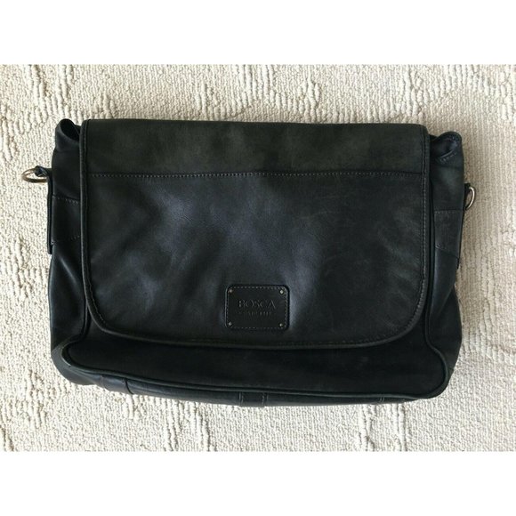 Bosca Leather Briefcase Messenger Business 15"